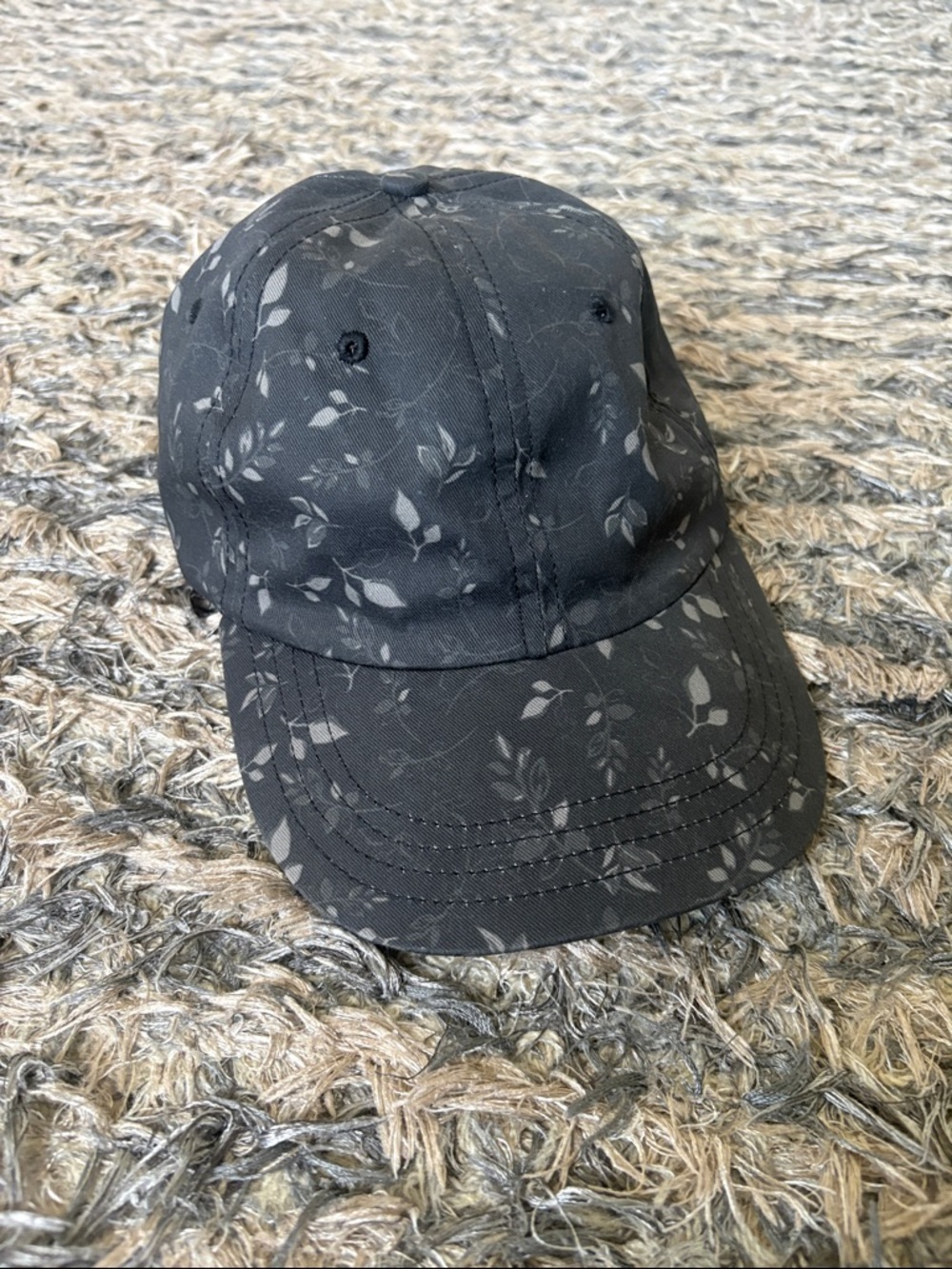 Women's Black Floral Leaf Print Baseball Cap 100% Cotton One Size